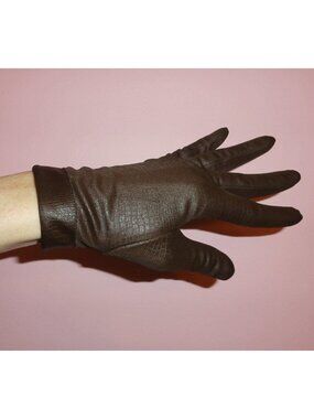 Vintage Brown Formal Gloves size L textured pattern women's 1960's nylon